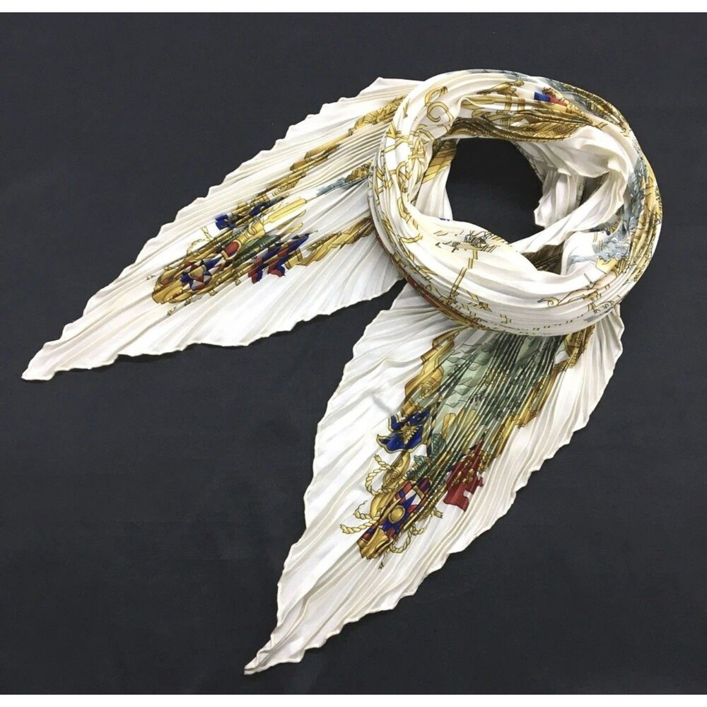 Authentic Hermès Voiles de Lumière Silk Scarf White Multicolor France/120